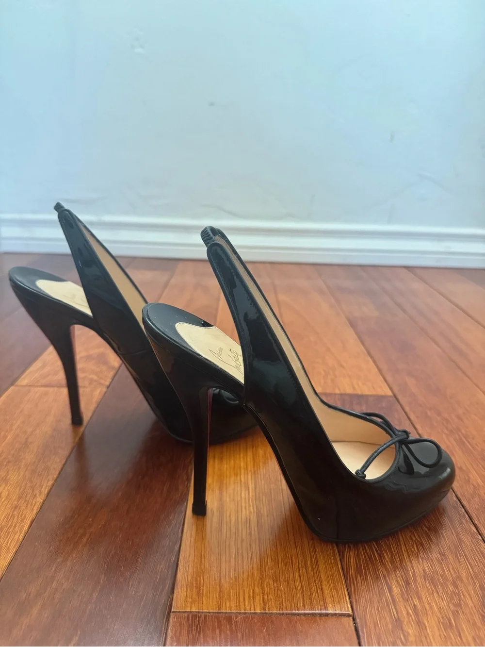 Christian Louboutin Black Patent Ballet Slingback Bow Pumps